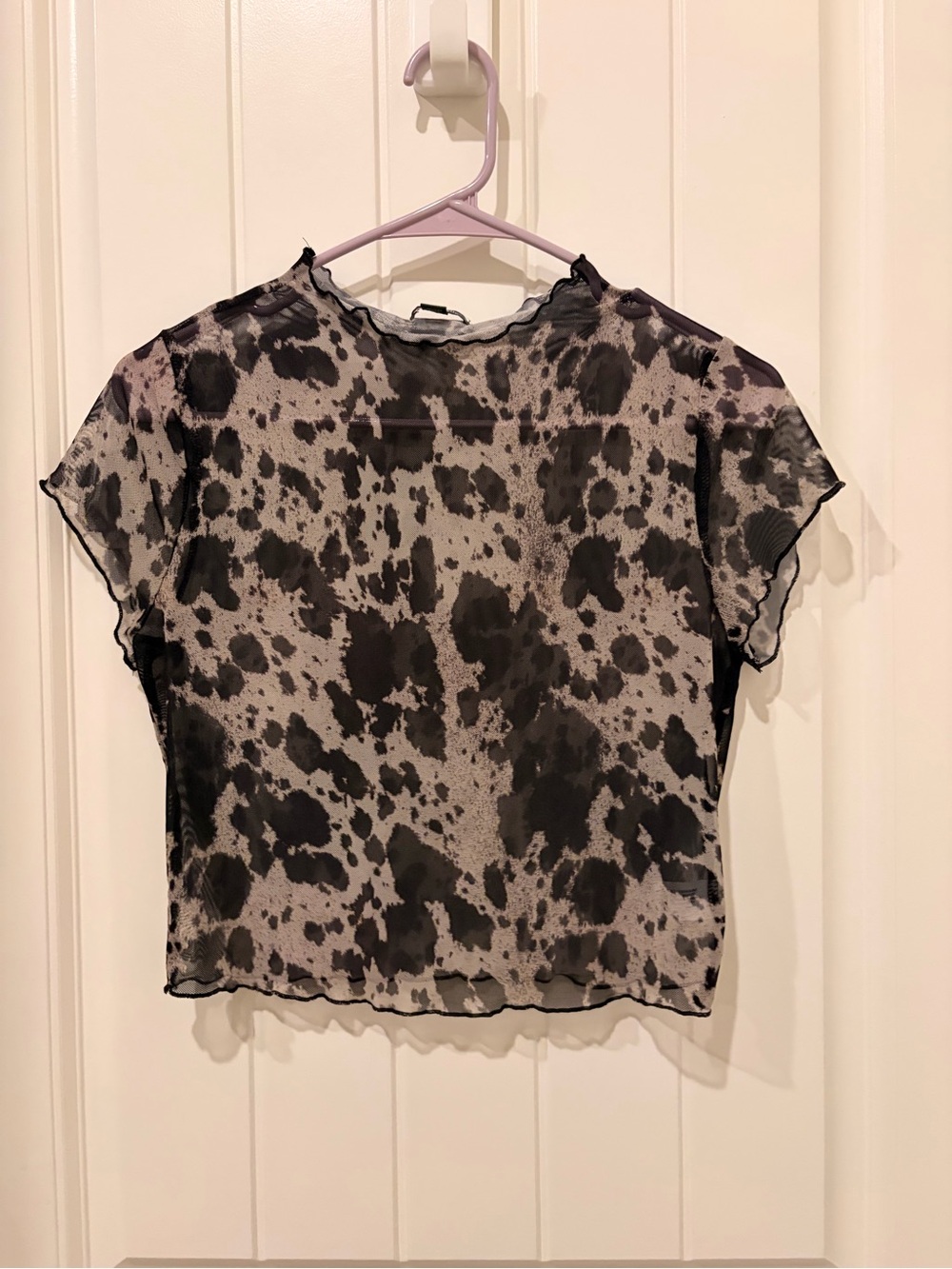 wild fable Sheer Short-Sleeve Animal Print Crop Top - Black Gray